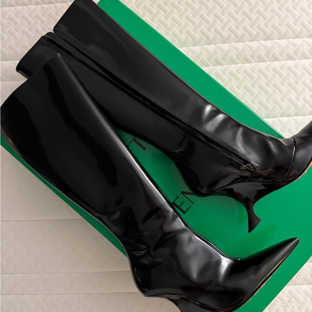 $2600 RETAIL‼️BOTTEGA Rocket Black Patent Knee-High Pointed Toe Women's Boots